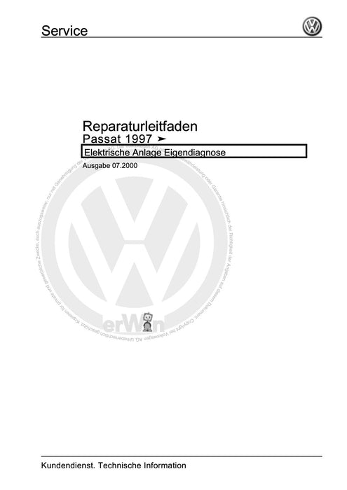 Passat (1997 - 2005) Passat-Passat Variant Reparaturanleitung Elektrische Anlage Eigendiagnose