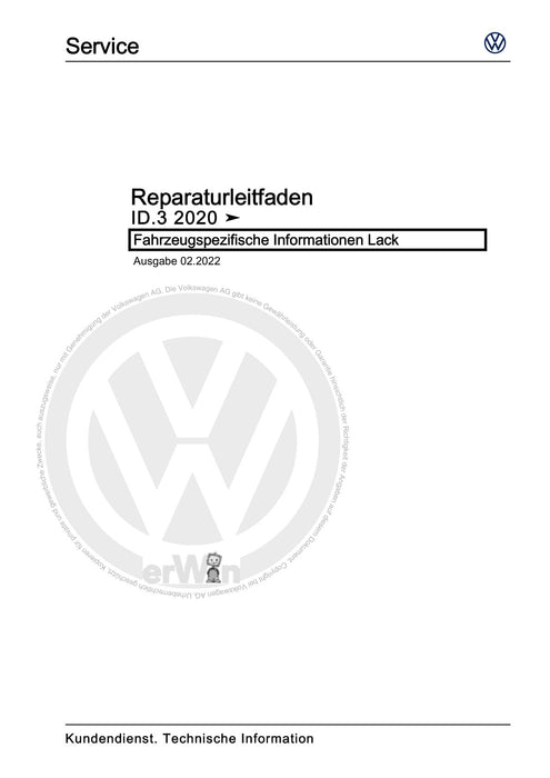 ID.3 (2020+) Reparaturanleitung Fahrzeugspezifische Informationen Lack