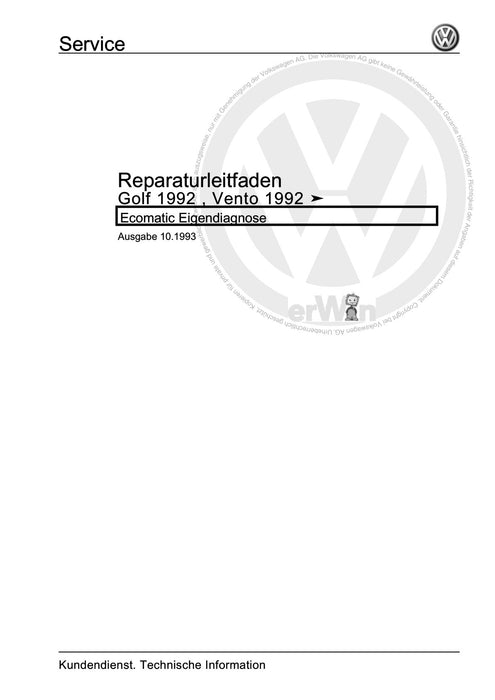 Golf III (1992 - 1999) Golf-Golf Variant-Vento Reparaturanleitung Ecomatic Eigendiagnose