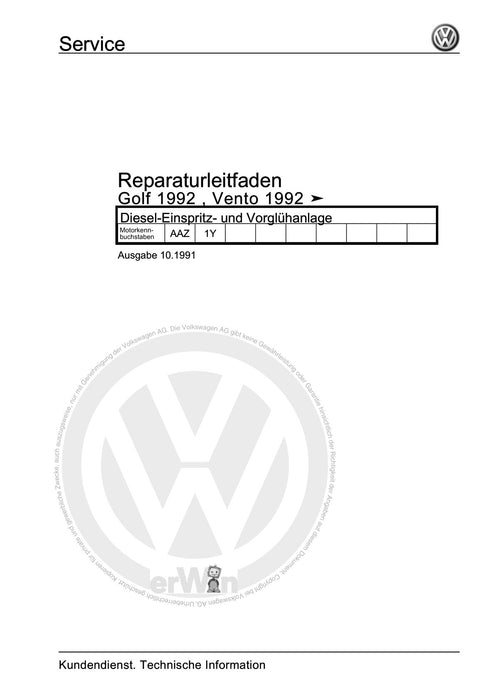 Golf III (1992 - 1999) Golf-Golf Variant-Vento Reparaturanleitung Diesel-Einspritz- und Vorglühanlage