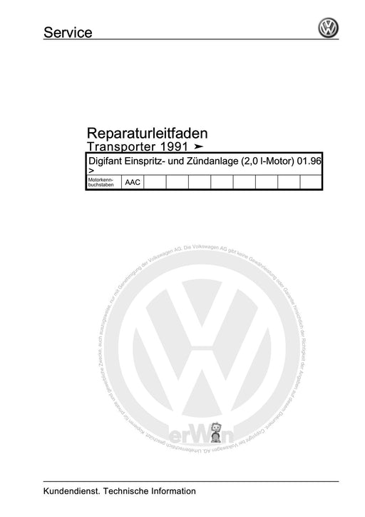 Transporter (1996 - 2003) Reparaturanleitung Digifant Einspritz- und Zündanlage (2,0 l-Motor) 01.96+