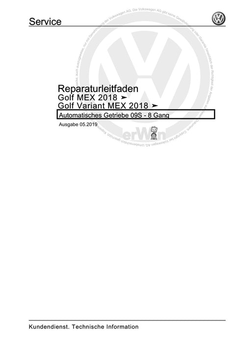 Golf VII (2013+2020)+Golf-Variant-Sportsvan Reparaturanleitung Automatisches Getriebe 09S - 8 Gang