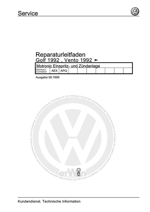 Golf III (1992 - 1999) Golf-Golf Variant-Vento Reparaturanleitung Motronic Einspritz- und Zündanlage