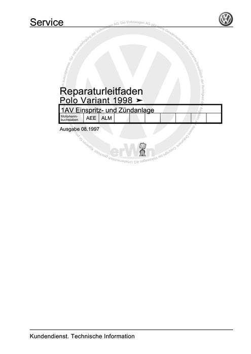 Caddy (1996 - 2003) Caddy Kasten-Kombi Reparaturanleitung 1AV Einspritz- und Zündanlage
