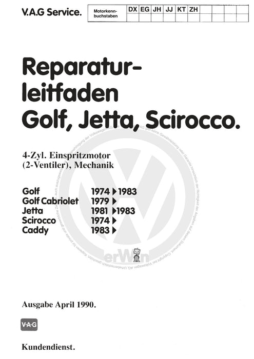 Jetta (1980 - 1988) Jetta Reparaturanleitung 4-Zylinder-Einspritzmotor (2-Ventiler), Mechanik DX,EG,JH,JJ,KT,ZH