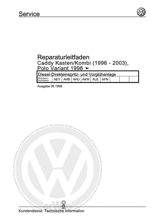 Polo (1995 - 2002) Polo Reparaturanleitung Diesel-Direkteinspritz- und Vorglühanlage