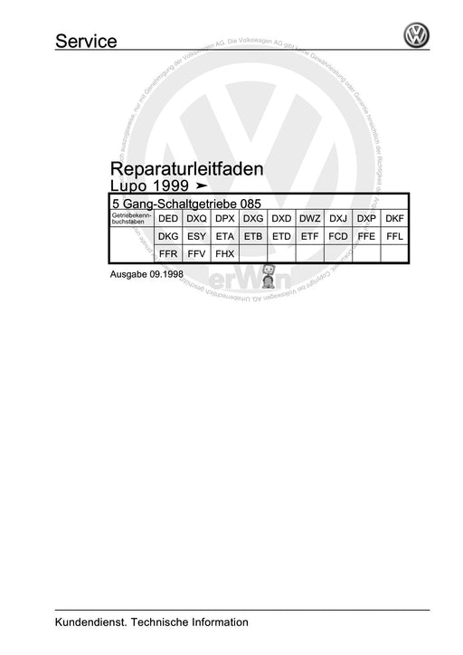 Lupo (1998 - 2006) Reparaturanleitung 5 Gang-Schaltgetriebe 085