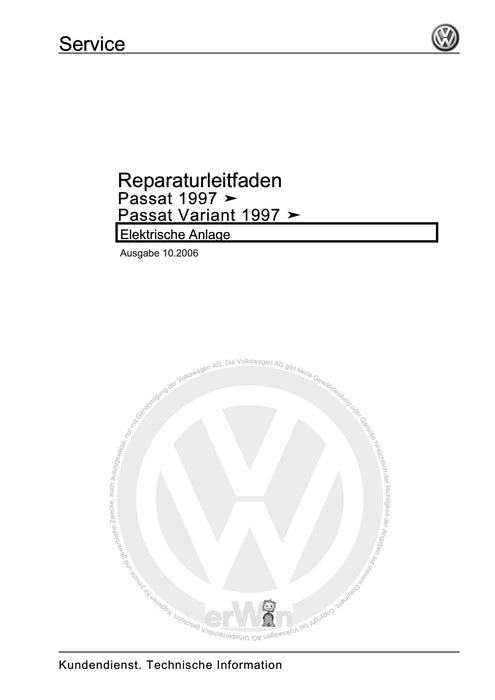Passat (1997 - 2005) Passat-Passat Variant Reparaturanleitung Elektrische Anlage