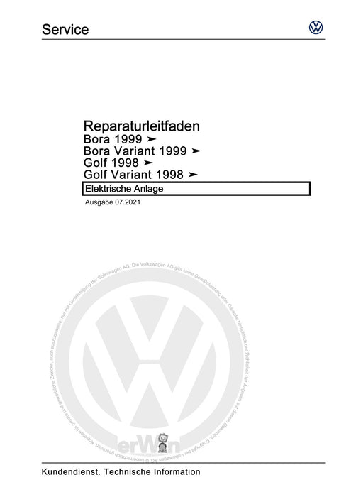 Bora (1999 - 2006) Bora-Bora Variant Reparaturanleitung Elektrische Anlage