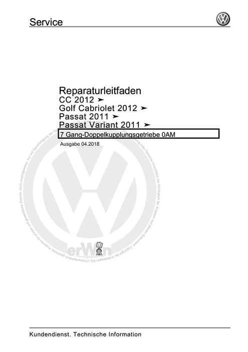 Passat CC (2009) Reparaturanleitung 7 Gang-Doppelkupplungsgetriebe 0AM
