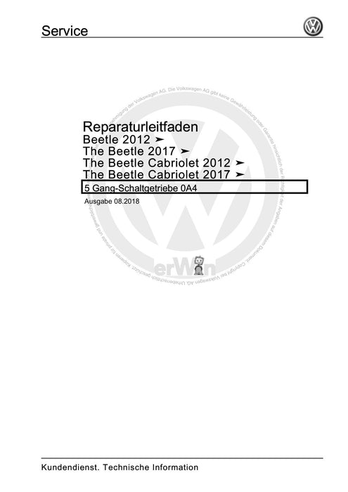 Beetle (2012+) NBL-NBC Reparaturanleitung 5 Gang-Schaltgetriebe 0A4