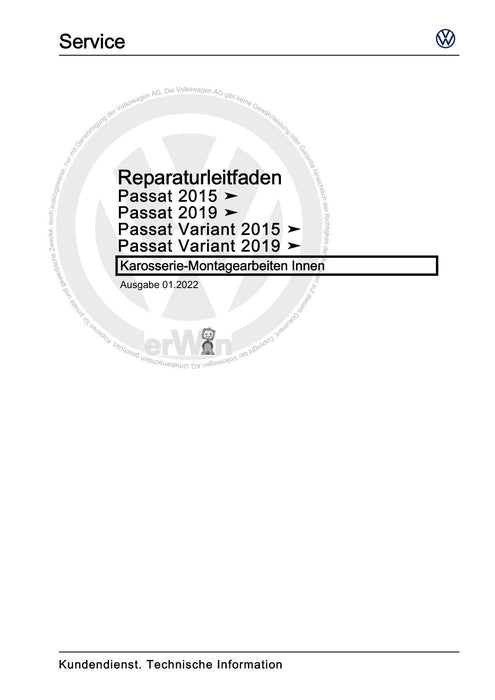 Passat (2019+) Reparaturanleitung Karosserie-Montagearbeiten Innen