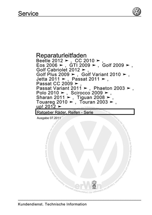 Jetta (1980 - 1988) Jetta Reparaturanleitung Ratgeber Räder, Reifen - Serie