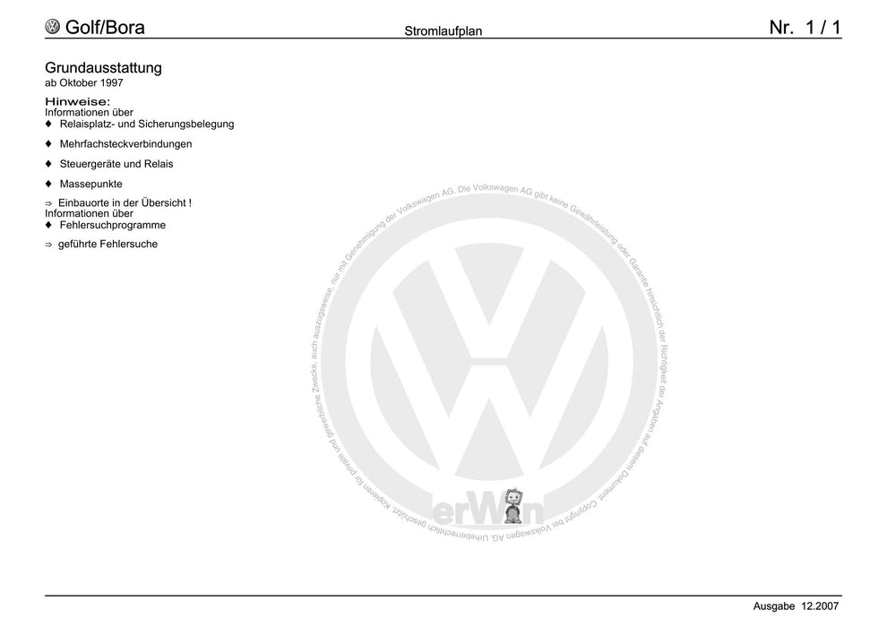 Golf IV (1998 - 2006) Golf-Golf Variant-Bora-Bora Variant Stromlaufplan Grundausstattung, ab Oktober 1998