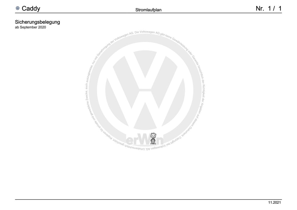 Caddy (2021+) Stromlaufplan Sicherungsbelegung, ab September 2020