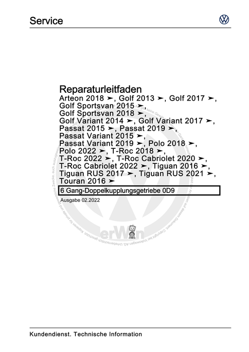 Polo (2018 - 2021) Reparaturanleitung 6 Gang-Doppelkupplungsgetriebe 0D9