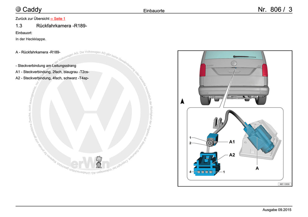 Caddy (2016 - 2020 ) Stromlaufplan -Einbauorte+Steuergeräte im hinteren Teil des Fahrzeugs