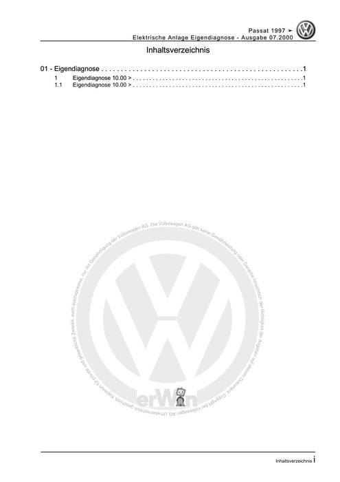 Passat (1997 - 2005) Passat-Passat Variant Reparaturanleitung Elektrische Anlage Eigendiagnose