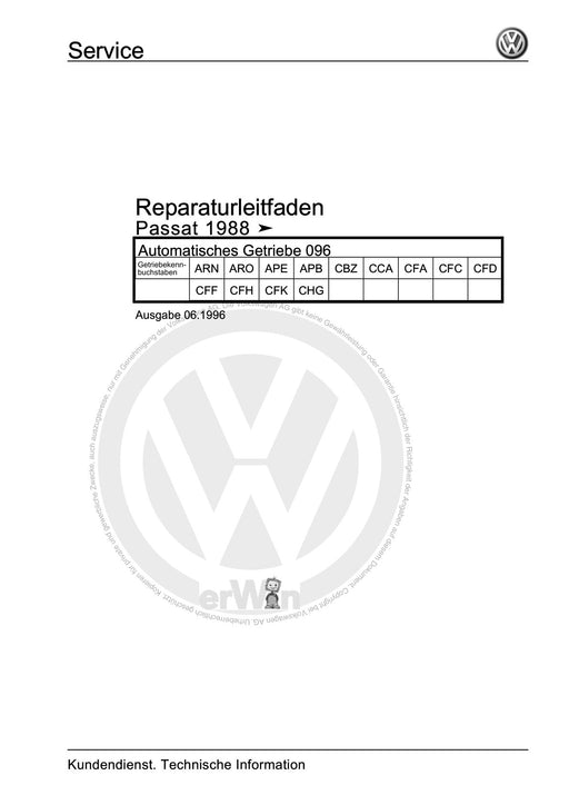 Passat (1988 - 1994) Passat-Passat Variant Reparaturanleitung Automatisches Getriebe 096