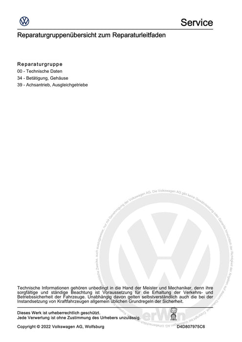 ID.4 (2020+) E2, E21] Reparaturanleitung 1 Gang-Getriebe hinten, 0MH