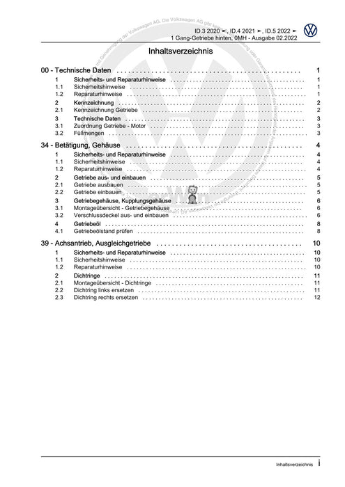 ID.4 (2020+) E2, E21] Reparaturanleitung 1 Gang-Getriebe hinten, 0MH