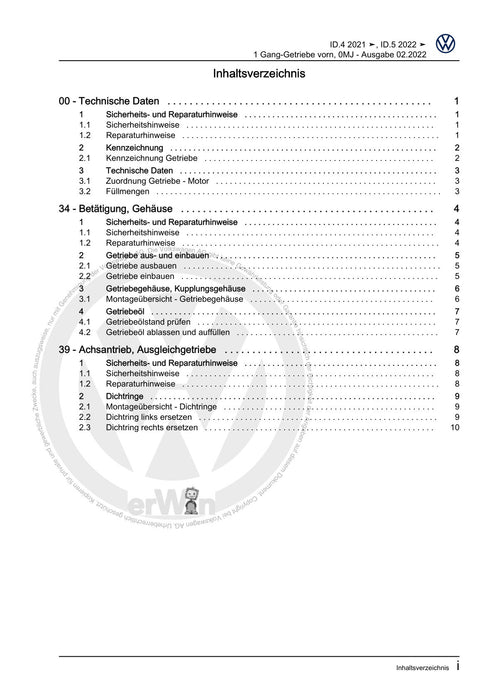 ID.4 (2020+) E2, E21] Reparaturanleitung 1 Gang-Getriebe vorn, 0MJ