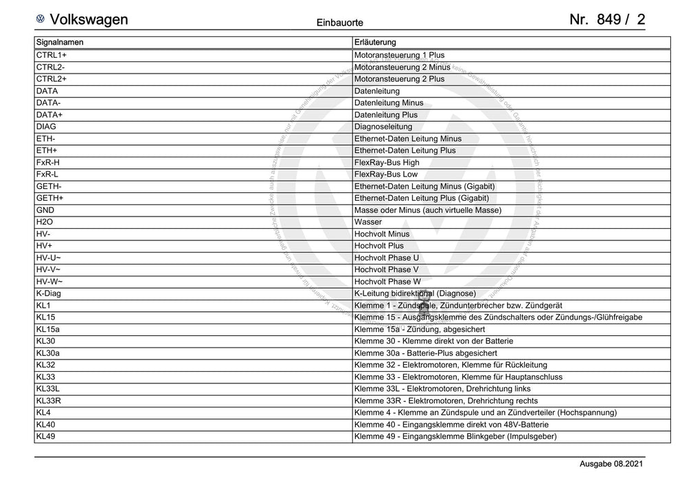 Passat (2011+) Passat-Passat Variant Stromlaufplan --Allgemeine Informationen--