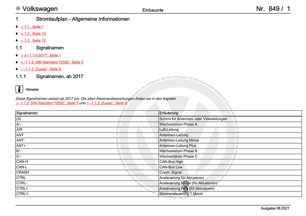 Tiguan (2008+) Stromlaufplan --Allgemeine Informationen--
