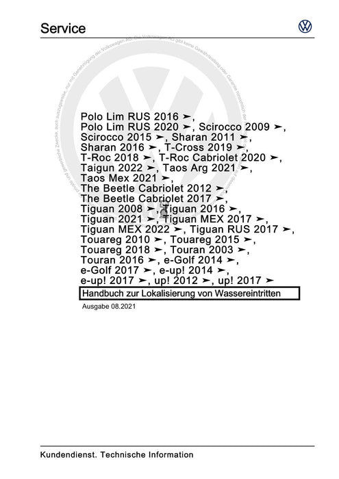 EOS (2006+) Reparaturanleitung Handbuch zur Lokalisierung von Wassereintritten