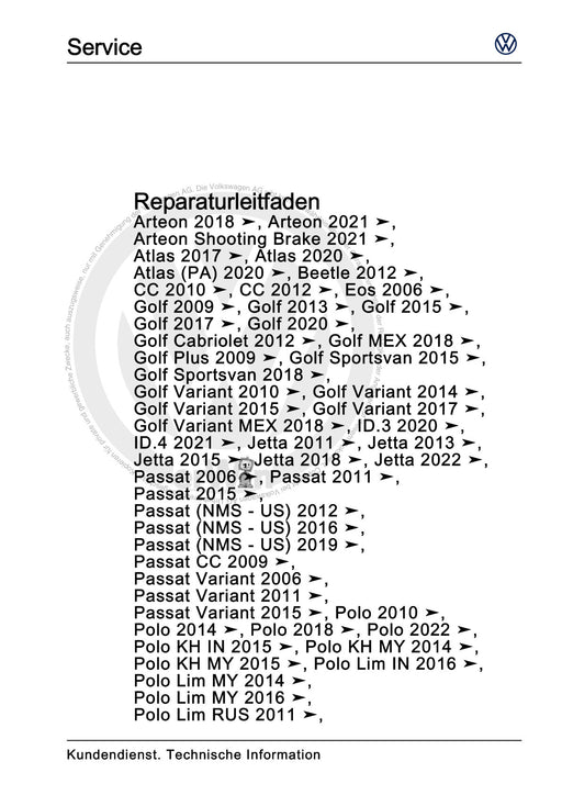 Tiguan (2008+) Reparaturanleitung Handbuch zur Lokalisierung von Wassereintritten
