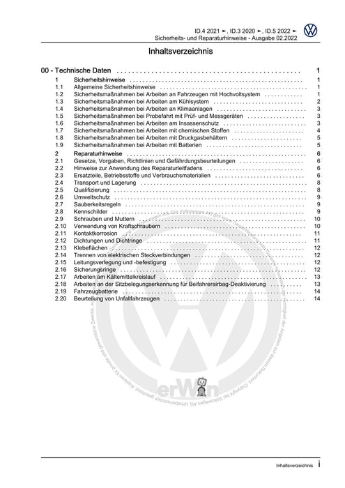 ID.3 (2020+) Reparaturanleitung Sicherheits- und Reparaturhinweise