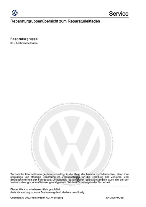 Passat (2019+) Reparaturanleitung Sicherheits- und Reparaturhinweise