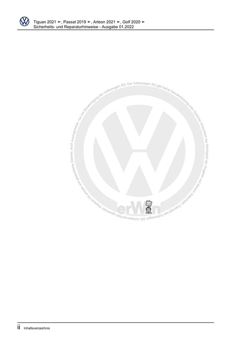 Tiguan (2008+) Reparaturanleitung Sicherheits- und Reparaturhinweise
