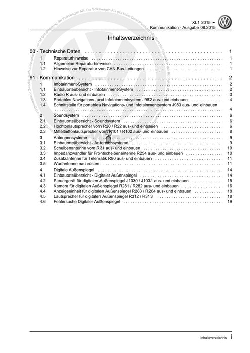 XL1 (2012+) Reparaturanleitung Kommunikation