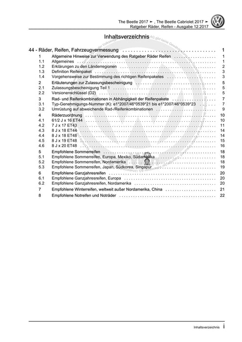 Beetle (2012+) NBL-NBC Reparaturanleitung Ratgeber Räder, Reifen