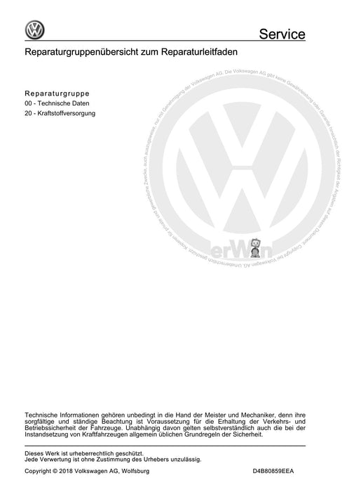 Caddy (2004 - 2010) Caddy-Caddy Kombi Reparaturanleitung Gasantrieb - Allgemeine Informationen Nutzfahrzeuge