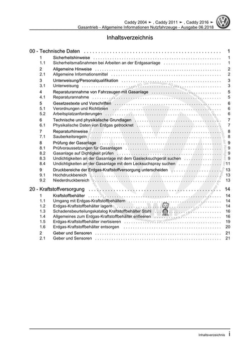 Caddy (2004 - 2010) Caddy-Caddy Kombi Reparaturanleitung Gasantrieb - Allgemeine Informationen Nutzfahrzeuge