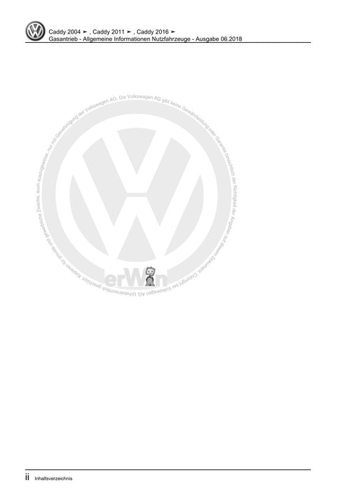 Caddy (2004 - 2010) Caddy-Caddy Kombi Reparaturanleitung Gasantrieb - Allgemeine Informationen Nutzfahrzeuge