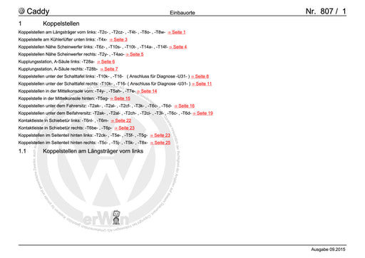 Caddy (2016 - 2020 ) Stromlaufplan -Einbauorte+Koppelstellen
