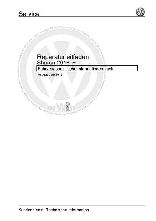 Sharan (2011+) Reparaturanleitung Fahrzeugspezifische Informationen Lack