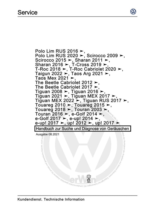 Passat CC (2009) Reparaturanleitung Handbuch zur Suche und Diagnose von Geräuschen
