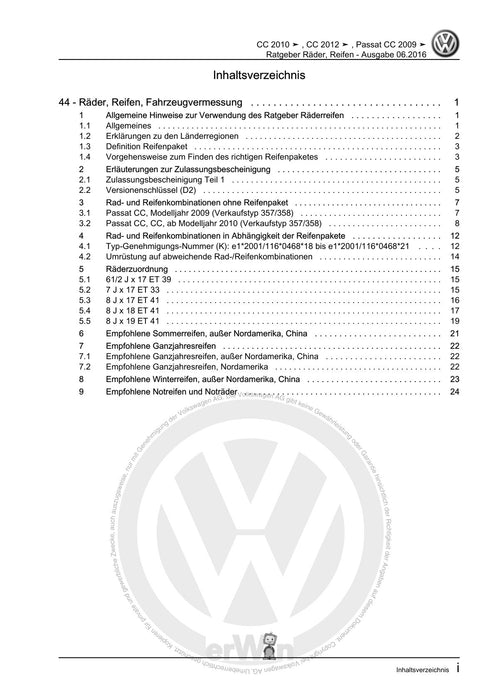 Passat CC (2009) Reparaturanleitung Ratgeber Räder, Reifen