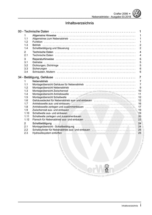Crafter (2006 - 2016) Reparaturanleitung Nebenabtriebe