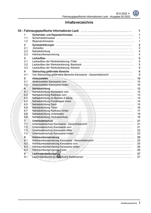 ID.5 (2021+) Reparaturanleitung Fahrzeugspezifische Informationen Lack