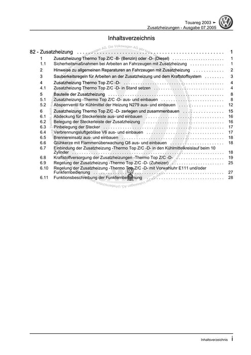 Touareg (2003 - 2017) Reparaturanleitung Zusatzheizungen