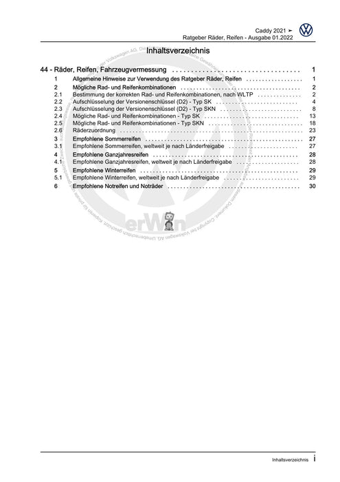 Caddy (2021+) Reparaturanleitung Ratgeber Räder, Reifen