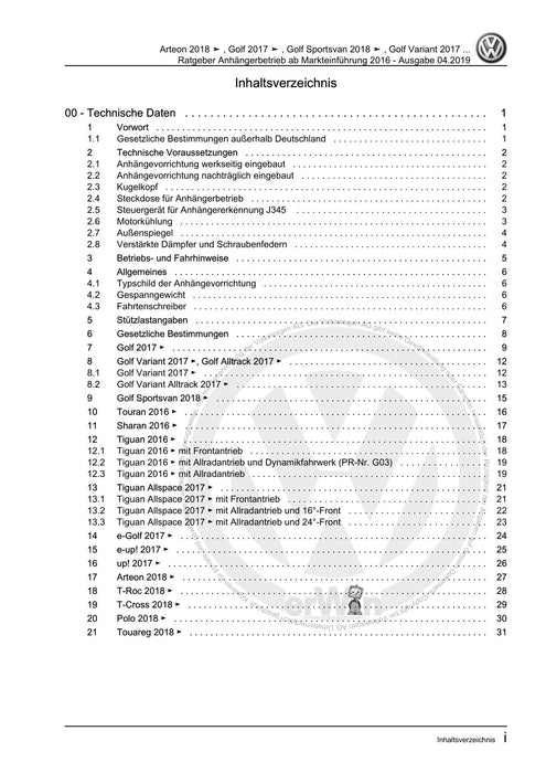 Golf VII (2013+2020)+Golf-Variant-Sportsvan Reparaturanleitung Ratgeber Anhängerbetrieb ab Markteinführung 2016