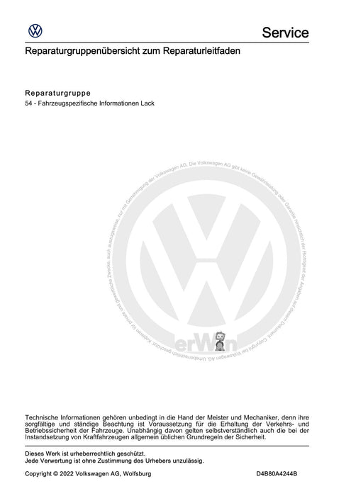 ID.3 (2020+) Reparaturanleitung Fahrzeugspezifische Informationen Lack