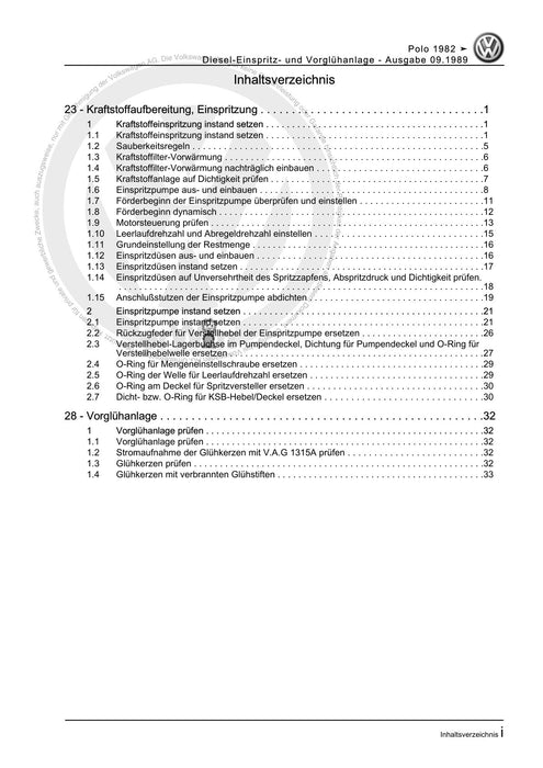 Polo (1981 - 1994) Polo-Coupe-Steilheck-Stufenheck Reparaturanleitung Diesel-Einspritz- und Vorglühanlage