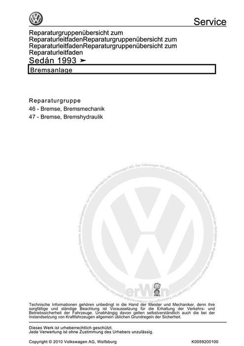 Sedan-Käfer (1998 - 2004) Reparaturanleitung Bremsanlage